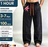 Pantalon homme vintage en molleton bouclette 400 g/m² avec rivets décoratifs, broderie unie et broderie vintage