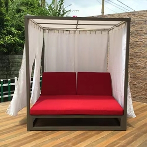 Modern Hotel Pool Beach Furniture White Aluminum Square <strong>Outdoor</strong> Double Cabana <strong>Daybed</strong> <strong>Canopy</strong> <strong>With</strong> Curtains - Product Image 3