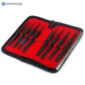 Odontomed 2011 Ensemble de 8 pinces à épiler en acier inoxydable de couleur noire pour extensions de cils avec emballage personnalisé - Product Image 2