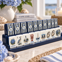 Set Mahjong Amerika Cape Cod Hydrangea 160 Ubin 1,5 Inci Biru Tua Gading Ubin Mahjongg Bergaya Pantai dengan Monogram Kustom OEM