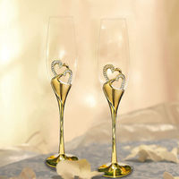 Gobelet en verre cristal doré incrusté de diamants, élégant et créatif, ensemble de verres à champagne en métal pour couple, en alliage de zinc pour mariage