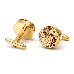 Fashionable Men's <b>Cufflinks</b> Punk Mechanical Gears Round Gold Copper <b>Shirt</b> Accessories - Product Image 2
