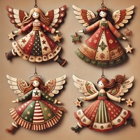 Décoration de Noël en bois de style européen, pendentif créatif vintage en forme d'ange, décoration à suspendre à l'arbre
