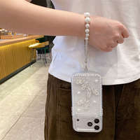 Coque de téléphone élégante et irisée en forme de papillon avec strass et sangle perlée pour iPhone 18 17 Pro Max 16 15 14 13