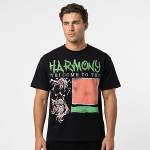 <b>Black</b> Oversized Heavy Cotton <b>Men</b> T <b>Shirt</b> Vintage Large Print Graphic O Neck <b>Short</b> <b>Sleeve</b> Streetwear - Product Image 1