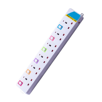Regleta de alimentación de cobre de alta resistencia de 6 tomas, 2500W, industrial, IP44, cable de extensión de 2m, interruptores individuales de color, 10A con fusibles, para uso doméstico.