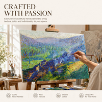 Peinture à l'huile abstraite Village Smoke sur toile, Train à vapeur, Vallée forestière, Impressionniste, Taille personnalisée, Vente en gros directe usine