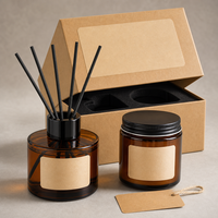 Diffuseur de parfum en verre ambré et bougie parfumée en cire de soja, coffret cadeau avec boîte pour la décoration de la maison à Noël et du Nouvel An
