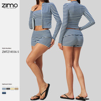 Ensemble de yoga 3 pièces écologique, côtelé, rayé, short, veste, Spandex/Polyester, respirant, léger, grande taille, taille mi-haute