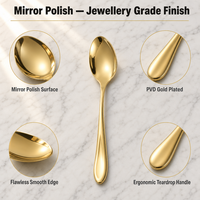 Ensemble de couverts en acier inoxydable plaqué or PVD, poli miroir, vente en gros pour hôtels, mariages, restaurants, faible MOQ