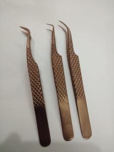 ชุด3ชิ้นด้ามเพชรสำหรับต่อขนตาสีโรสโกลด์แหนบสเตนเลสโค้งงอ90องศาพร้อมปลายมน - Product Image 2