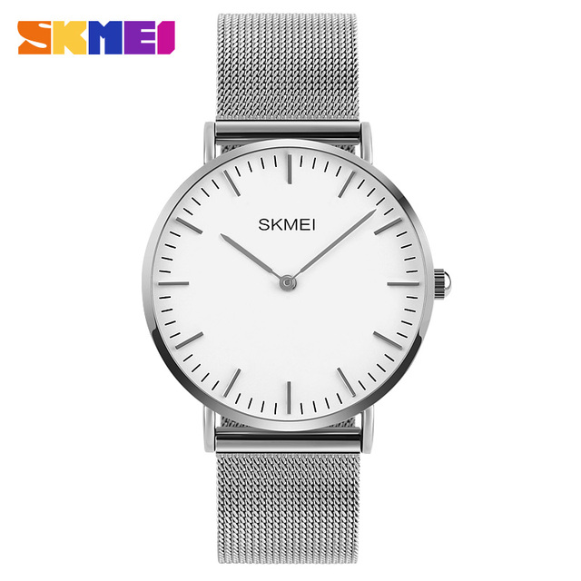 Skmei Q028 Classic Minimalist Style Stainless Steel Quartz Watch 3ATM Waterproof Wristwatch Glass Mesh Strap for Fashionable