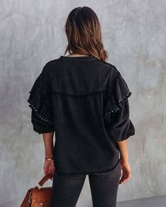 Wholesale Solid Casual Washed Denim Women Coats <b>Tops</b> Fashion Candy Color Hubble-<b>Bubble</b> Sleeve Ladies Outerwear Street Green Jean - Product Image 3