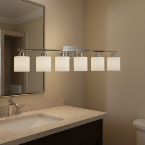 Lámpara de Pared para Baño de Hierro Cromado con 6 Luces, Pantalla de Vidrio Blanco Lechoso, Iluminación para Espejo, 38 Pulgadas, Estilo Vintage - Product Image 2