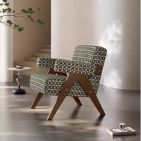 Fauteuil d'appoint en tissu à rayures japonaises coussin amovible cadre en bois de style moderne pour bureau à domicile appartement hôtel salon