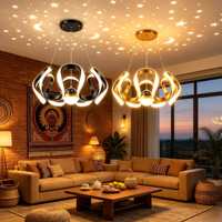 Lustre LED 80W avec interrupteur, hauteur réglable, 3 couleurs + ampoules étoilées + suspension au plafond pour salon, salle à manger, cuisine