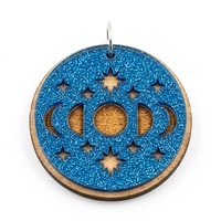 Pendentif personnalisé vintage Ciel étoilé Géométrique Phases de lune |   Ornement superposé en résine acrylique scintillante bleue pour boutique B2B