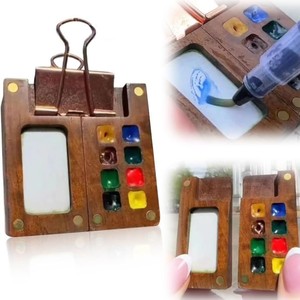 Palette de croquis portable à 8 compartiments, mini-boîte de palette de couleurs en bois de noyer, étui de voyage pour aquarelle pour le <span class=keywords><strong>dessin</strong></span> (sans couleurs) - Product Image 2