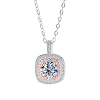 Collier pendentif carré en argent sterling S925 pour femme, plaqué rhodium, chaîne à perles micro-pavées, moissanite blanche, rouge, rose 1