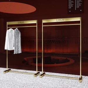 Logotipo personalizado Tienda de lujo Soporte de ropa de <span class=keywords><strong>metal</strong></span> Etiqueta Estante de exhibición de ropa Estante de ropa de oro de acero inoxidable para Boutique - Product Image 4