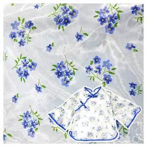 Organza Digital Print Fashion Flower for making dress silk printed lace edged organza fabric