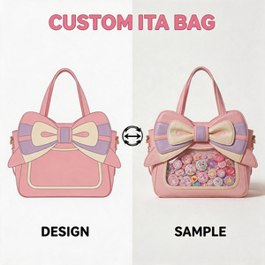 Bolso Ita Personalizado para Mujer, Diseño de Lazo en Cuero PU Rosa, con Ventana Transparente para Exhibir Pins, Estilo Japonés, para Todas las Temporadas - Product Image 1