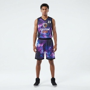 Ensemble d'uniformes de basketball réversibles 100 % polyester, maillot sublimé en mesh professionnel, anti-transpiration, sans manches, col en V, short Midnight - Product Image 1