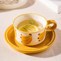 Ensemble tasse et soucoupe en céramique minimaliste sous glaçure, motif fruits, pour latte art, portable, pour le thé de l'après-midi et le petit-déjeuner