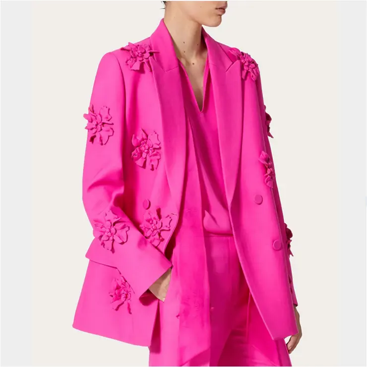 High quality 3D flower double breasted business blazers ladies women elegant blazer ladies suits
