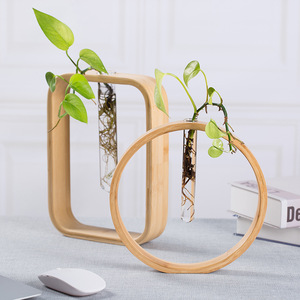 Juego de Jarrones Hidropónicos de Bambú, Redondos y Cuadrados, Decoración de Escritorio, Estilo Minimalista, Porta Plantas - Product Image 1