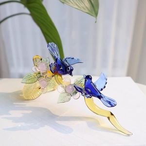 Figura Decorativa de Colibrí y Flor en Vidrio Azul Soplado a Mano, Escultura Artística de Animal para Decoración del Hogar - Product Image 3