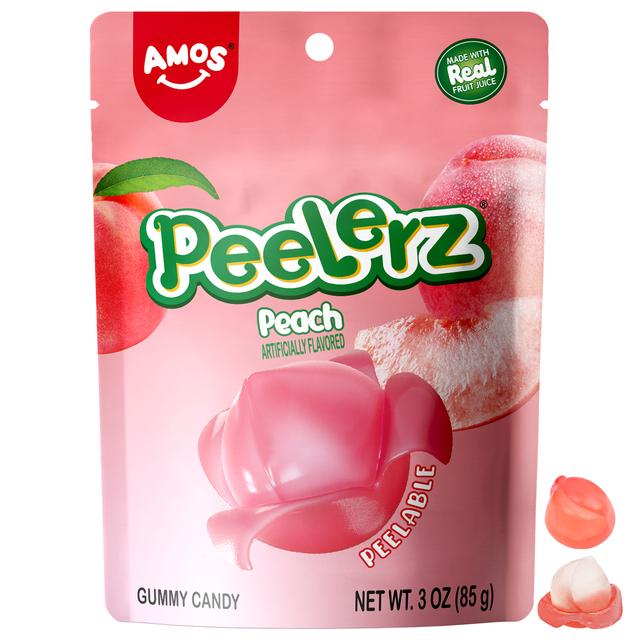 Amos Peelerz Candy Gummy Peelable Sweets Peeling Peach Original Flavored Peeled Gummy Candy