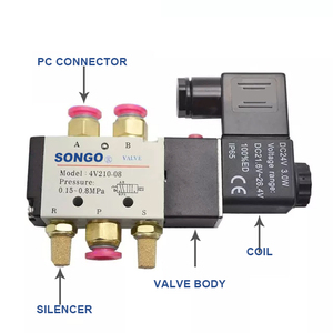 Válvula Solenoide Neumática de Control de Aire SONGO 4V210-08 de 1/4'', 5 Vías y 2 Posiciones, BSP NPT, 12V/24V AC, 24V/36V/110V/220V - Product Image 1