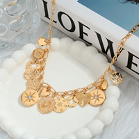 Collar con colgante de moneda de latón para mujer, joyería de moda con chapado en misticismo para ocasiones de aniversario, novedad