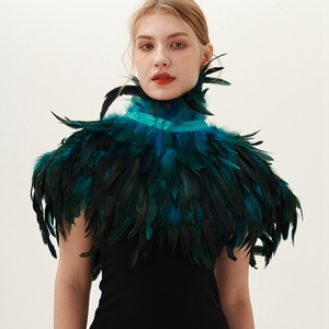 Cape gothique en plumes pour Halloween Écharpe en plumes de coq Faux col en plumes de coq Châle boule de mascarade - Product Image 6