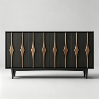 Buffet de luxe italien moderne minimaliste Wabi-Sabi en frêne avec détails sculptés, construction en bois massif, meuble de rangement pour salle à manger et maison