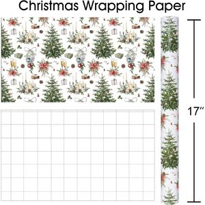 MAYPLUSS Christmas Wrapping Paper 17 In X 33 Ft Watercolor Tree Candle Pinecone Goblet Gift Wrap Recyclable Single Side - Product Image 4