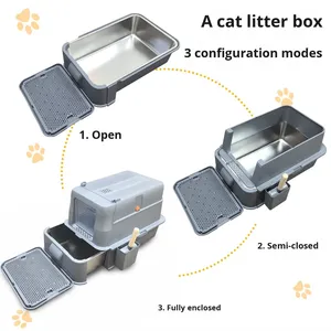 Lettiera per Gatti Extra Large Rettangolare con Cassetto, Completamente Chiusa, Deodorante, Rialzata, Facile da Pulire, in Metallo e Plastica, Per Tutte le Stagioni - Product Image 3