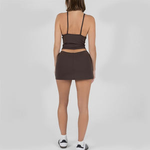 Desain baru musim panas kupu-kupu lembut ringan Yoga kebugaran olahraga aktif tali tipis Tank Top 2 potong tenis A-line Set rok Mini - Product Image 4