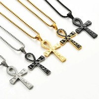 Collier pendentif croix Ankh en acier inoxydable, symbole rétro de la vie de l'Egypte ancienne, colliers croix amulette, bijoux pour hommes et femmes