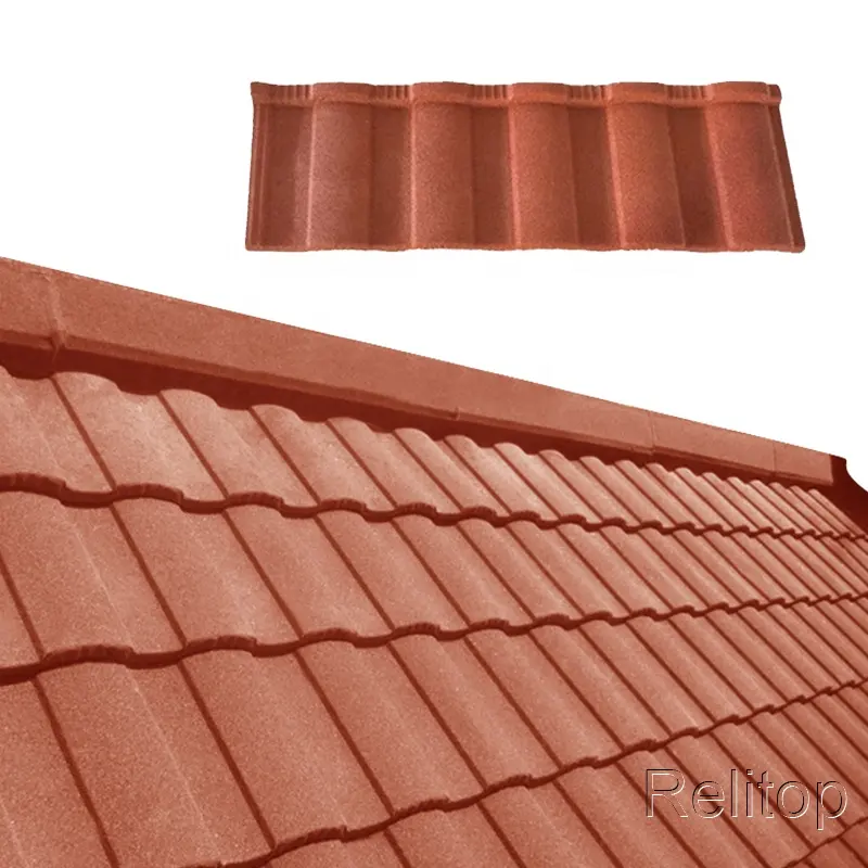 Astillas de piedra de Color naranja, suministros de construcción de techo galvanizado, antiguo techo de Metal, reemplazo de Material de estilo mediterráneo