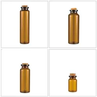 Bouteilles en verre ambré personnalisées réutilisables de 10 ml, 15 ml, 20 ml avec bouchon en liège pour pilules, comprimés, huiles essentielles et médicaments