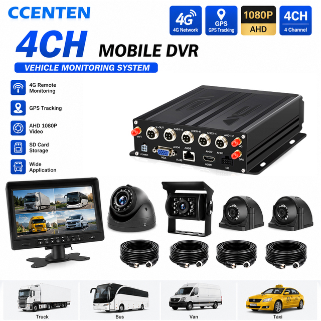 CCENTEN 4G GPS Vehicle Bus Truck Taxi Mobile  Monitoring  AHD 1080P 4CH H.264 MDVR Backup Camera Kit