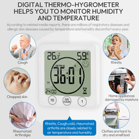 Higrometer Termometer Digital Tahan Air Layar Besar untuk Kamar Mandi dengan Timer dan Indikator Tingkat Kenyamanan, Konstruksi ABS