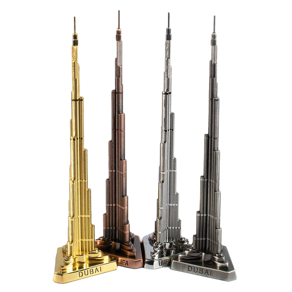 Benutzer definiertes Logo Design 3D Metall Miniatur Gebäude Modell des Burj Khalifa Tower Gravierte Land Tourist Souvenir von Manufacture