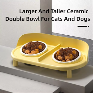 Nouvelles gamelles doubles anti-renversement modernes pour animaux de compagnie, surélevées, anti-fuite, écologiques, pour petits animaux (chats et chiens), avec abreuvoir inclus - Product Image 3