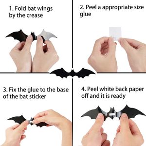 Autocollant mural chauve-souris 3D noir pour Halloween, décoration de fête d'araignées, modèles grand, moyen et petit, en PVC assorti pour créer une ambiance spatiale - Product Image 5