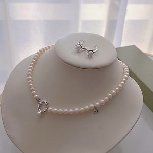 Zhuji Wholesale Luxury Natural <b>Pearl</b> <b>Necklace</b> <b>Set</b> 8-7MM Strong Near Slight Flaws Gold Silver Exquisite Buckle Hard Style - Product Image 1