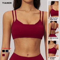 Soutien-gorge de sport pour femme à double bretelle, dos ouvert, avec coussinets amovibles, sans coutures, style crop top pour le fitness
