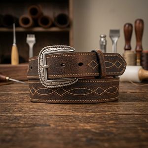 BS INTERNATIONAL Superior Quality Cow Hide Floral Pattern Eco-Friendly 3.8 CM Width Square Steel Buckle Vintage European Belt - Product Image 1